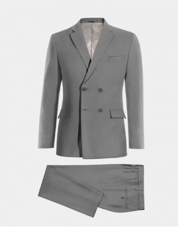 Double Breasted Suit - Grey Wool 4 Button