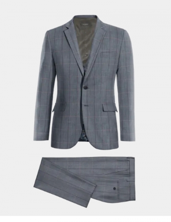 Grey Plaid Wool Suit