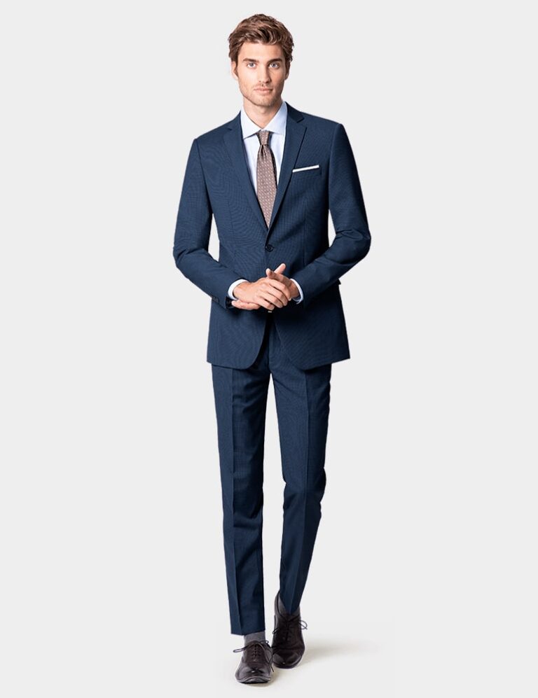 blue houndstooth wool blend suit