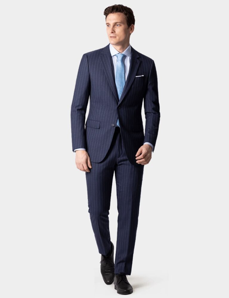 blue striped wool blend suit