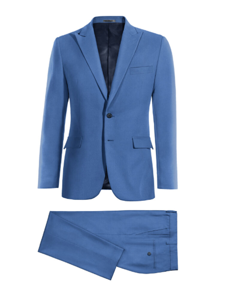 blue suit peak lapels single breasted 2 buttons